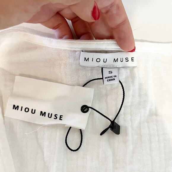 Miou Muse 3/4 Sleeve Surplice V-Neck Cover-Up Mini Dress Gauze White Small - Picture 3 of 8